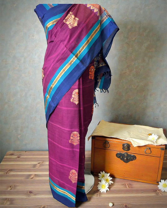 Fuchsia Pink Handwoven Kanchi Cotton Saree