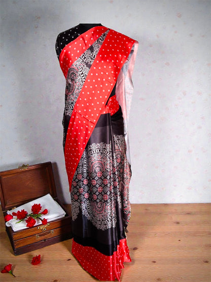 Red Modal Silk Handblock Ajrak Saree