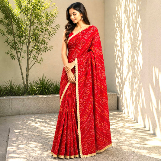 Pure Georgette Chunari Bandhani Saree