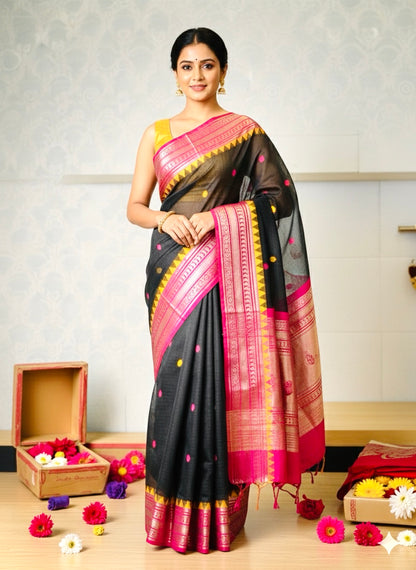 Kota Gadwal Saree- Black