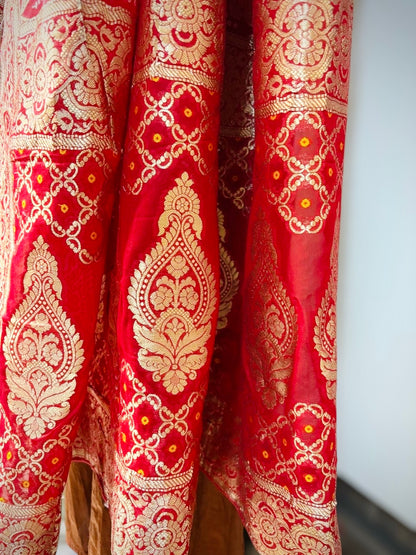 Red Pure Khaddi Georgette Bandhej Dupatta