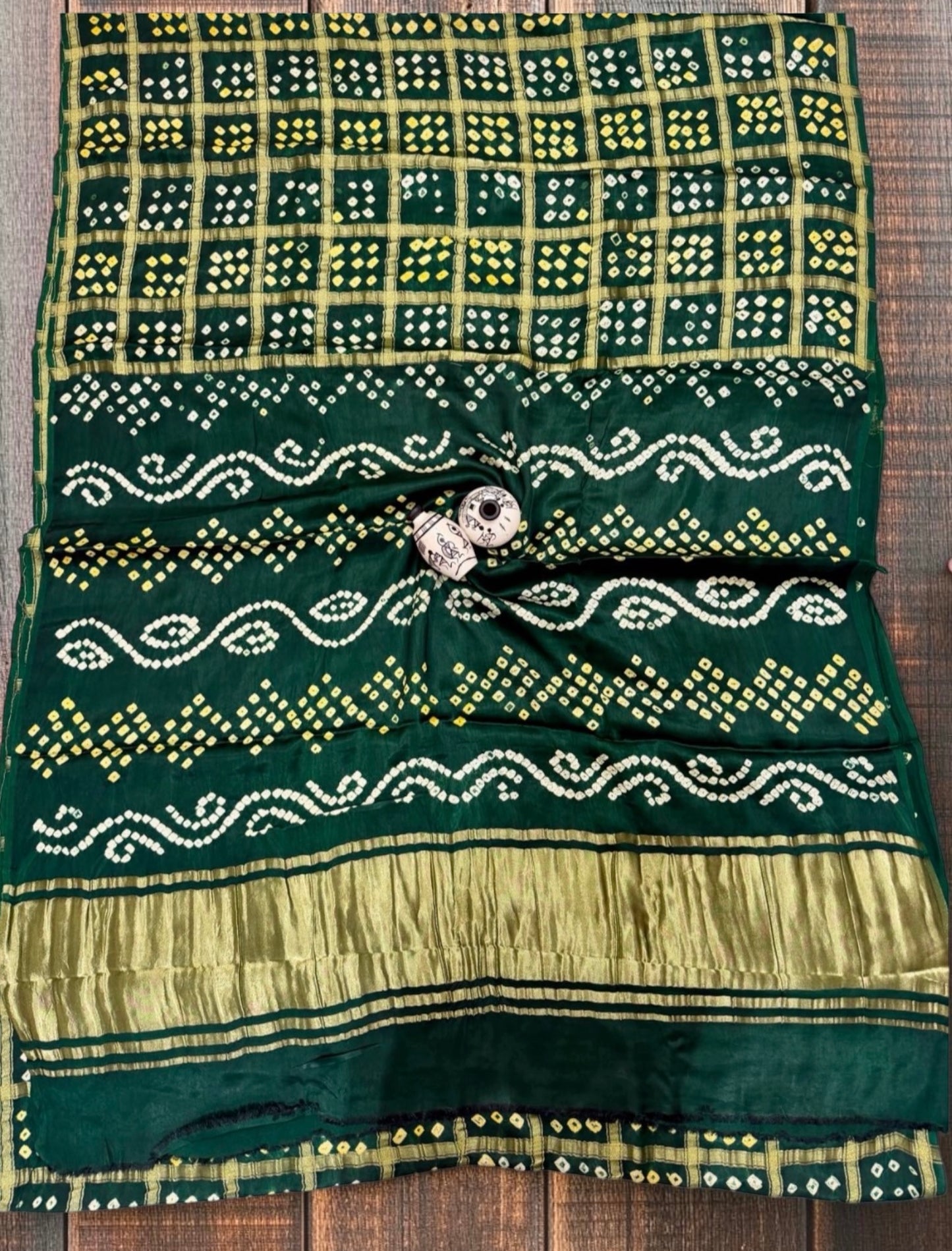 Pure Modal Silk Handloom Gharchola Bandhani Saree- Bottle Green