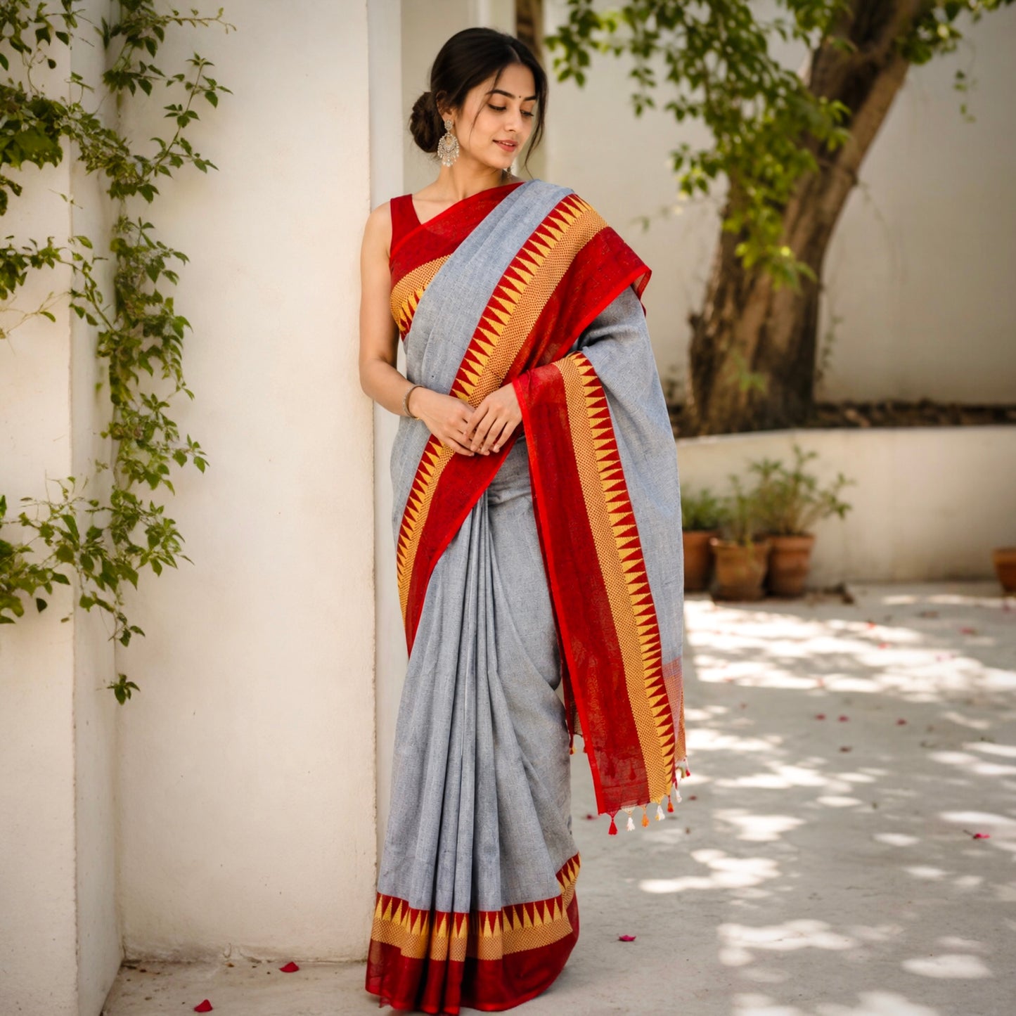 Pure Handloom Premium Khadi Cotton Saree- Grey