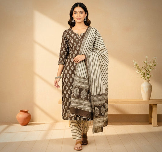 Hand Block Kashish Print Cotton 3 PC Dress Material 23