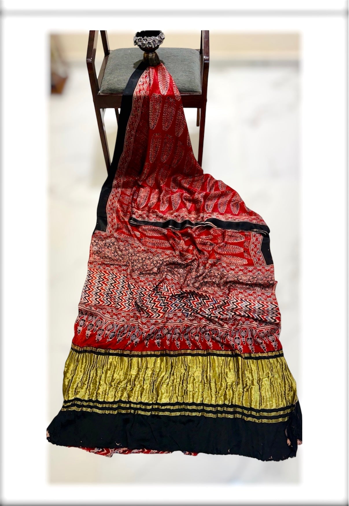Pure Ajrakh Modal Gajji Handblock Print Saree- Red