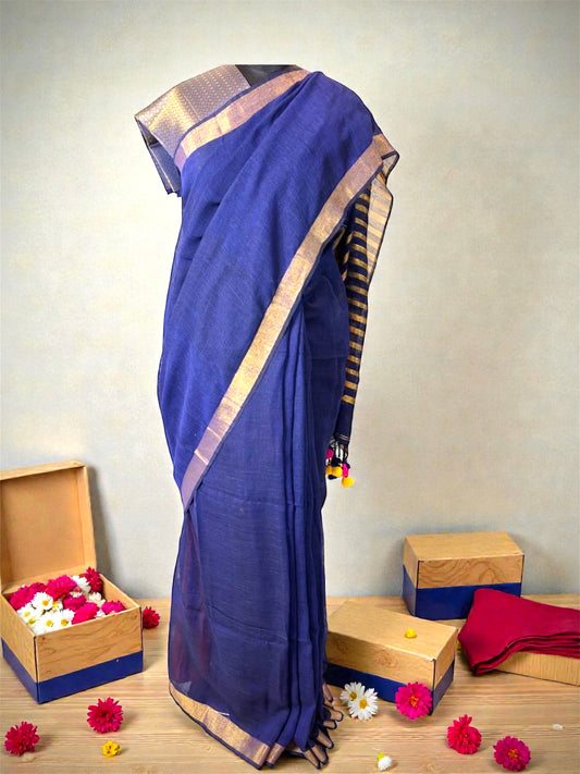 MulCotton Saree- Royal blue