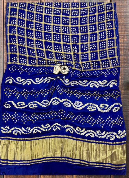 Pure Modal Silk Handloom Gharchola Bandhani Saree- Royal Blue