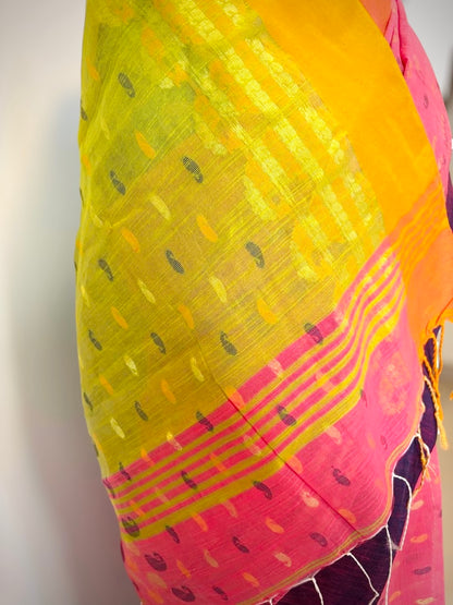 Soft Pink Handwoven Pure Cotton Jamdani Saree