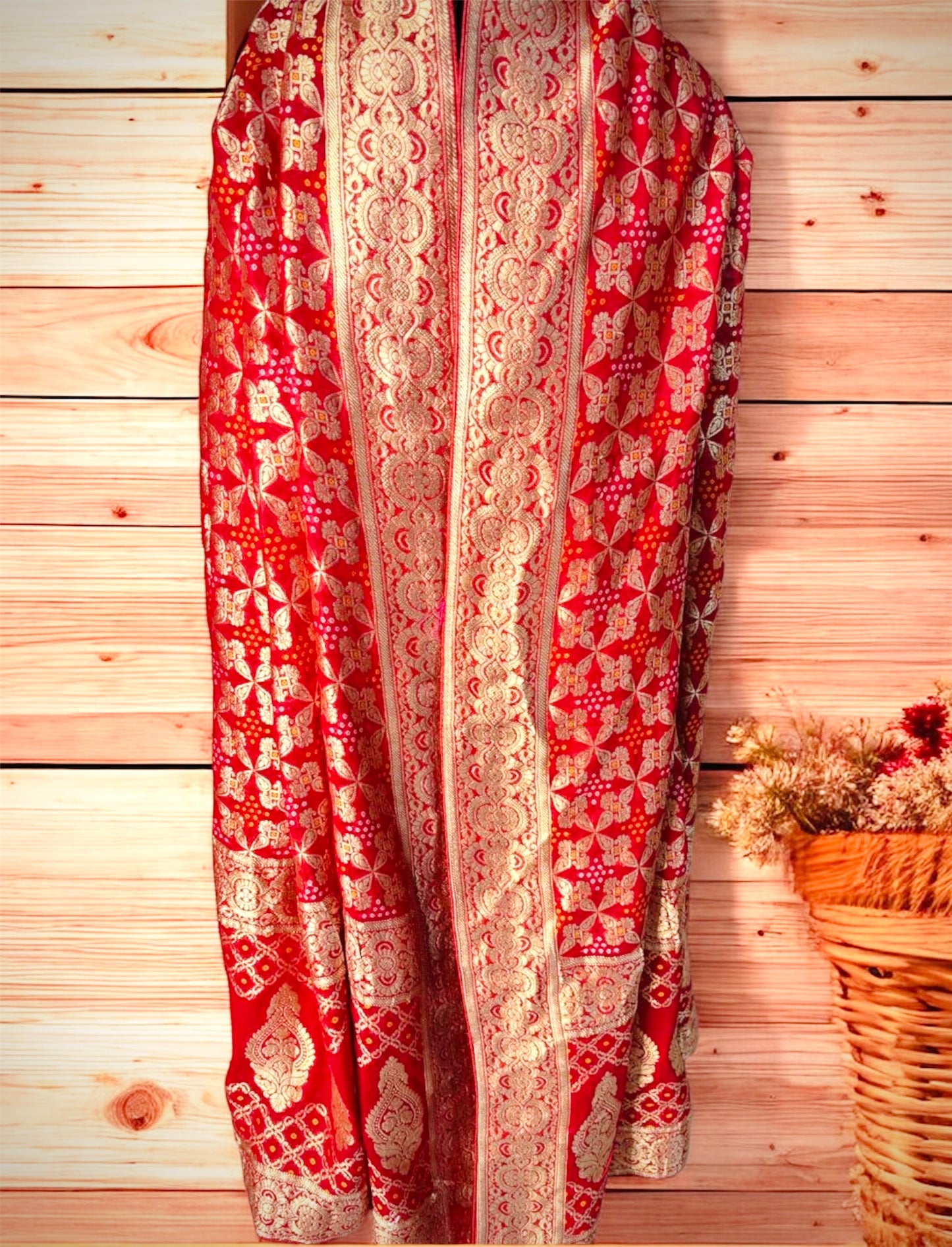 Red Pure Khaddi Georgette Bandhej Dupatta