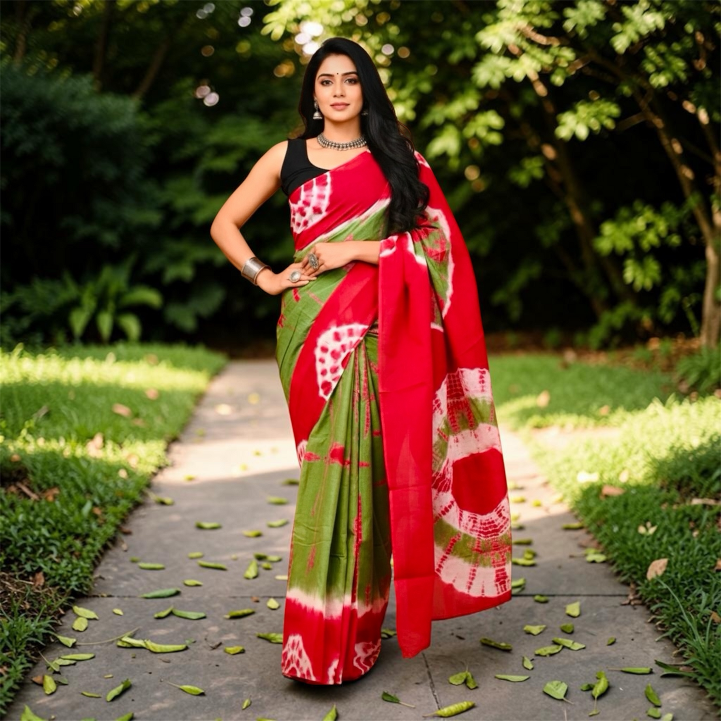 Hand Block Print Saree Mul Cotton Pure Handloom Saree- Red