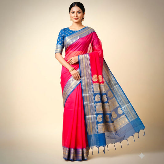 Kota Gadwal Saree- Pink