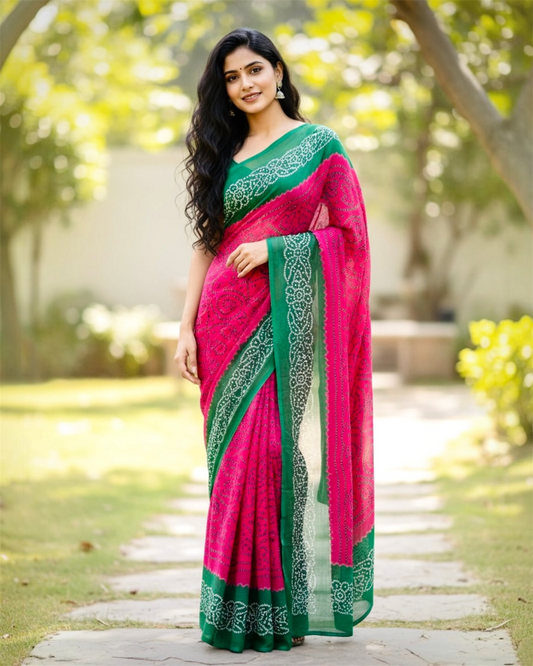 Rajputi Chiffon Bandhani Saree- Red