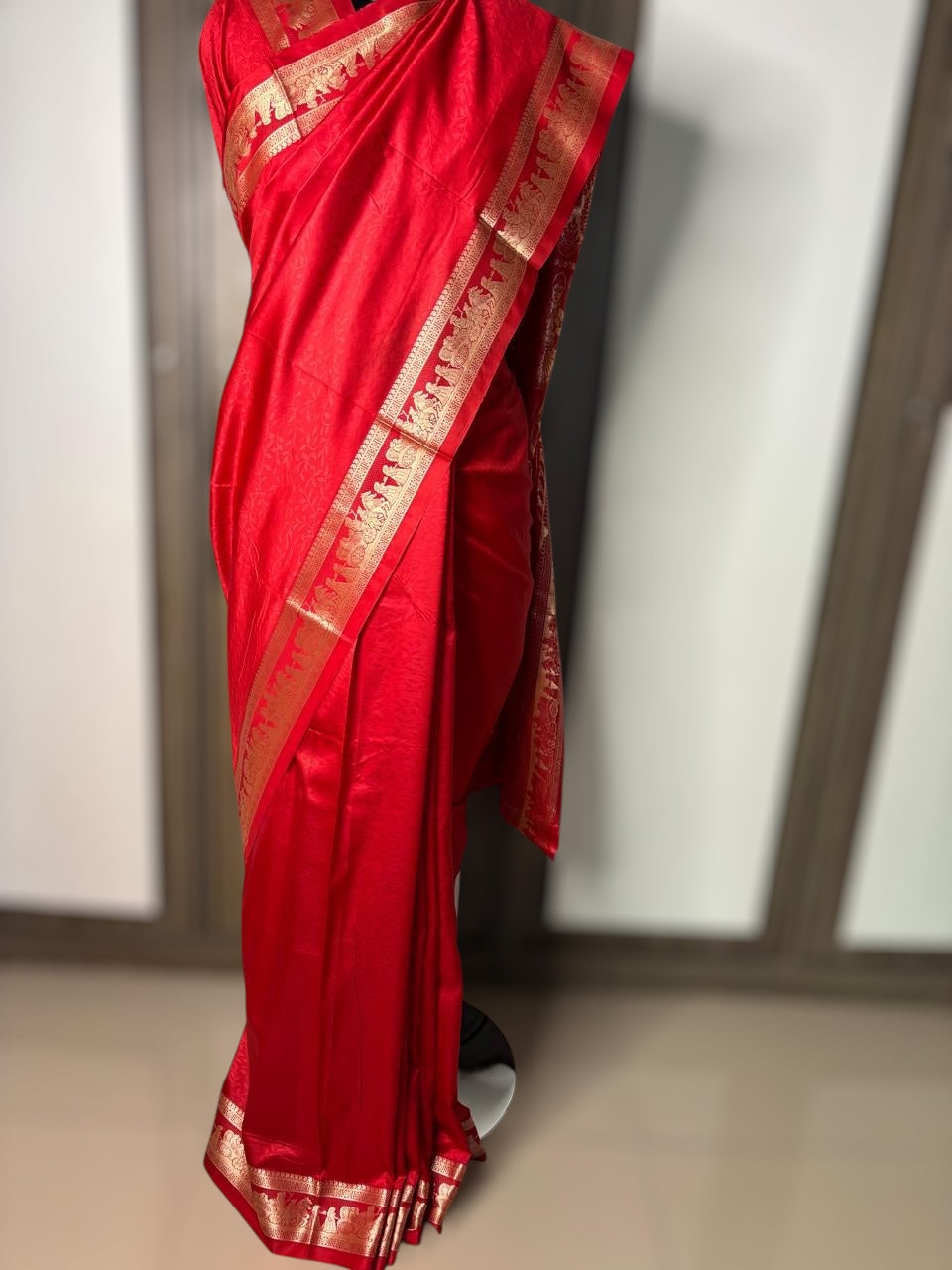 Red Traditional Bangalore Silk Baluchari Saree