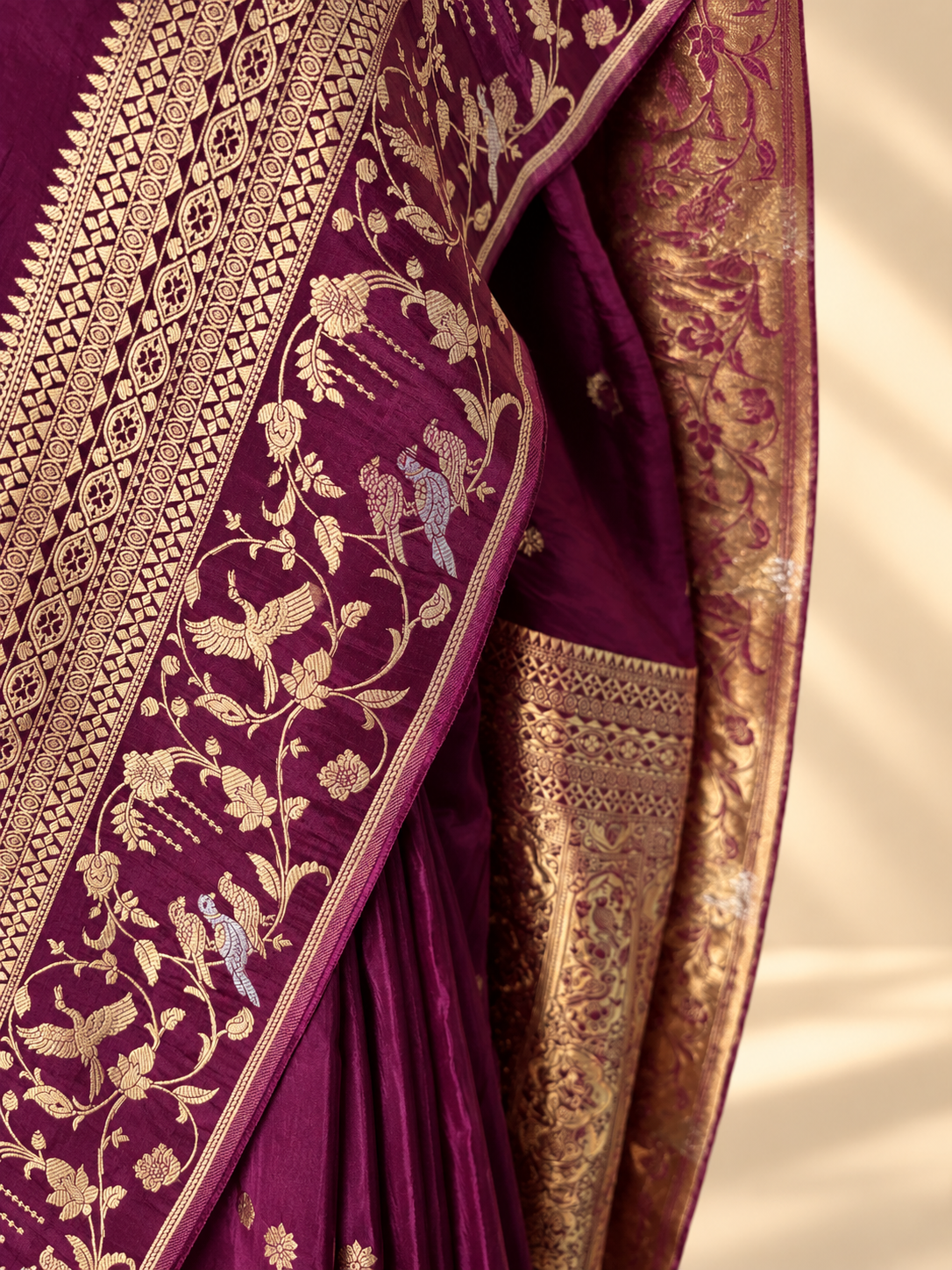 Wine Designer Pure Russian Crepe Silk Saree
