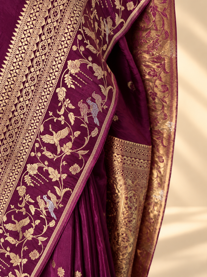 Wine Designer Pure Russian Crepe Silk Saree