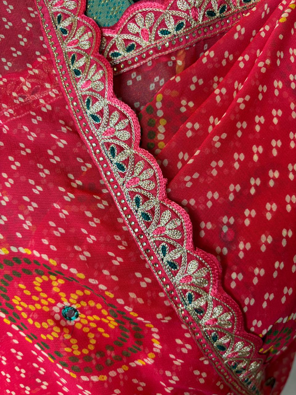 Red Georgette Bandhej Saree