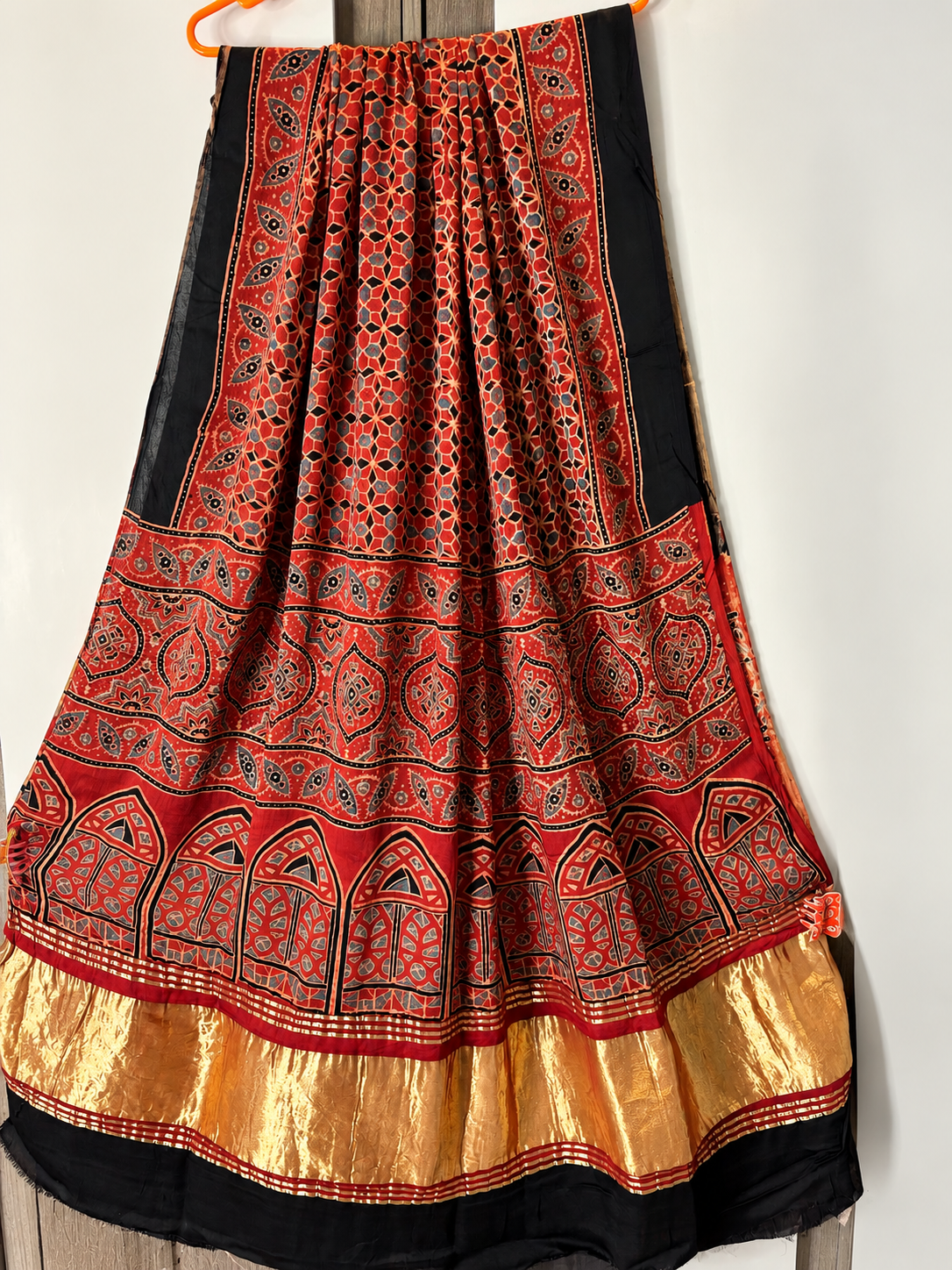 Rust Red Ajrakh Handblock Printed Modal Silk Lagdi patta Dupatta