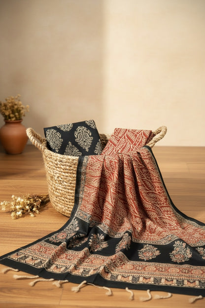 Hand Block Bagru Print Cotton 3PC Unstitched Dress Material 21