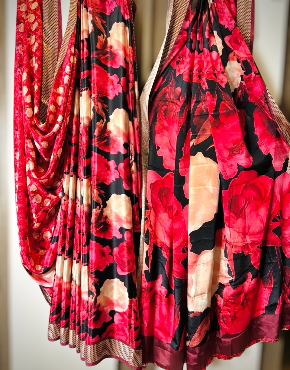Pure Gajji Silk Saree with Digital Floral Print