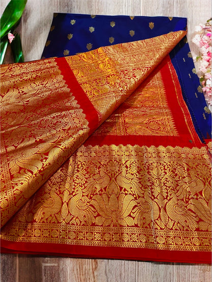 Pure Kanjivaram Silk Saree – Royal Blue Zari Woven