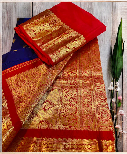 Pure Kanjivaram Silk Saree – Royal Blue Zari Woven