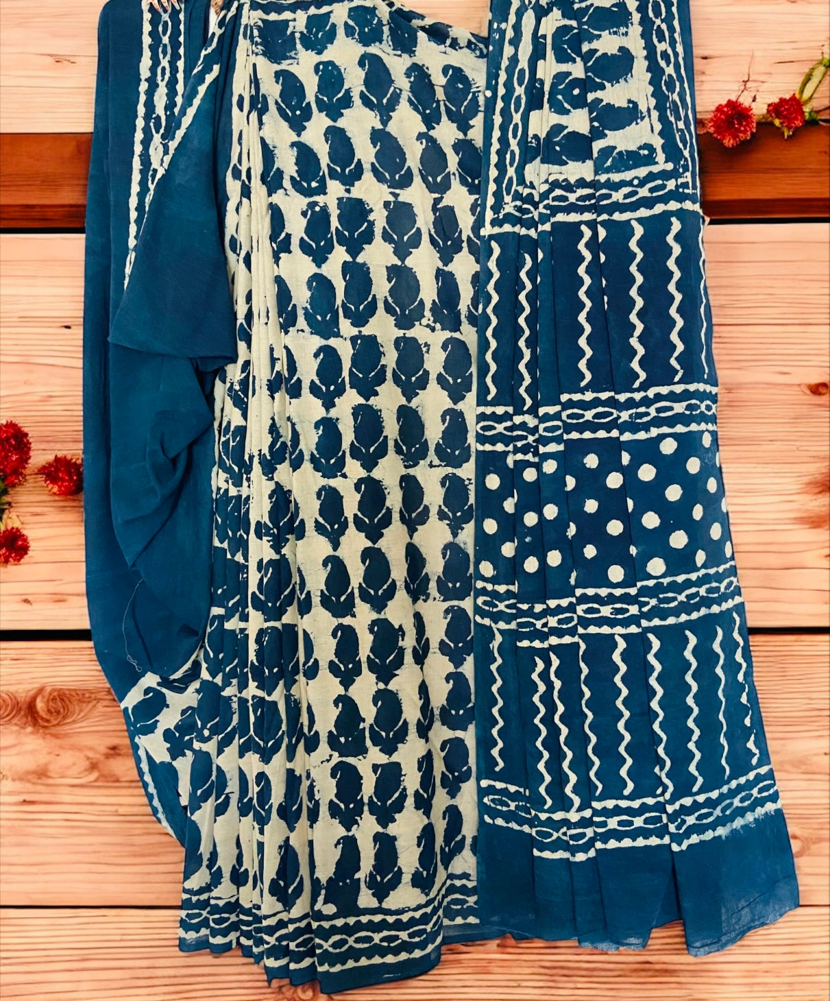 Indigo Blue Bagru Handblock Print Saree
