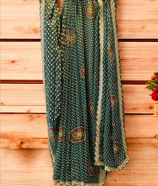 Green Georgette Bandhej Saree