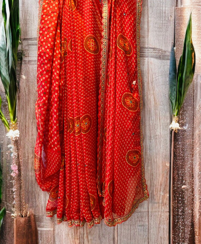 Red Georgette Bandhej Saree