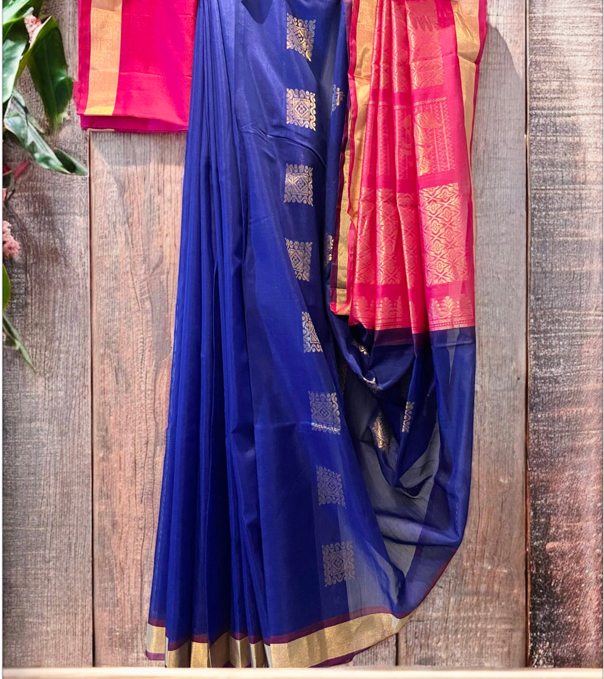 Pure Handloom Kovai Silk Cotton Saree- Blue