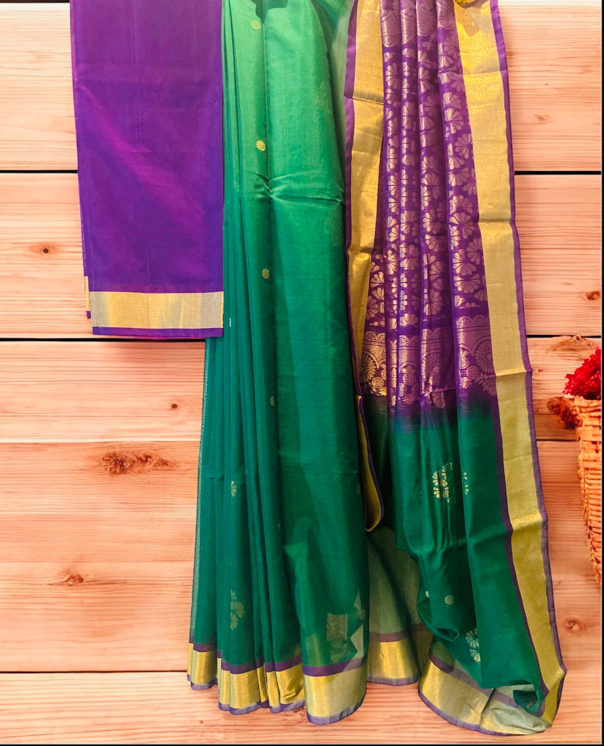 Pure Handloom Kovai Silk Cotton Saree-Green