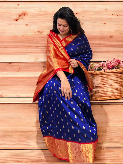 Pure Kanjivaram Silk Saree – Royal Blue Zari Woven