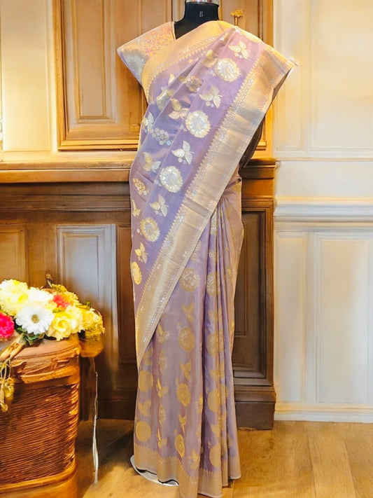 Kora Organza Banarasi Saree- Lavender