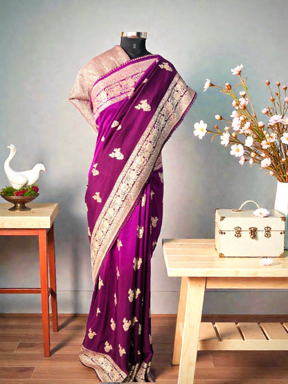 Deep Wine Pure Crepe Silk Saree