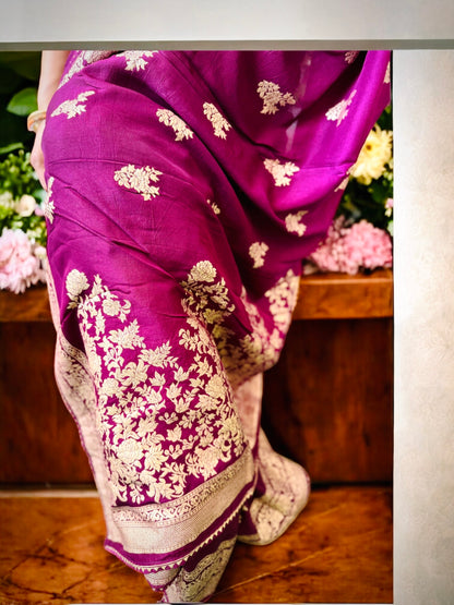 Deep Wine Pure Crepe Silk Saree