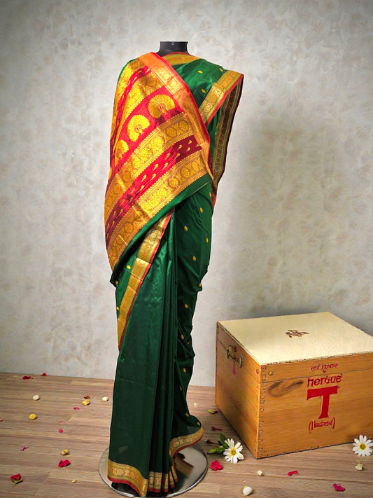 Green Pure Silk Peshwai Paithani Saree