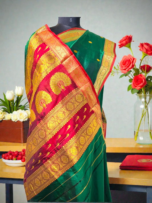 Green Pure Silk Peshwai Paithani Saree