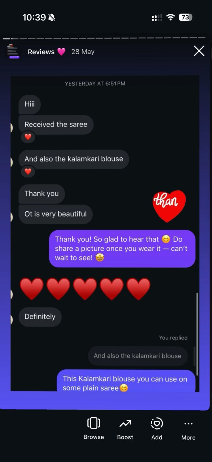 Instagram customer review 5