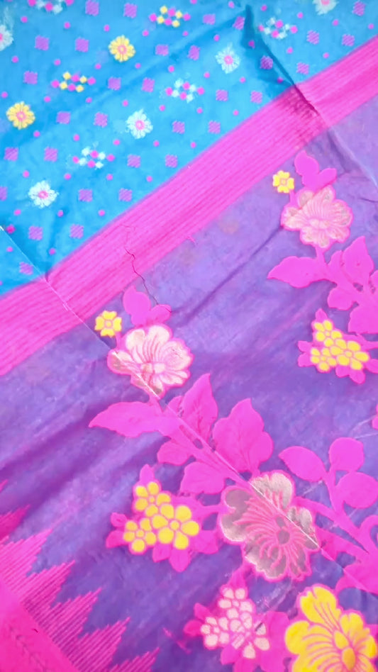 Blue Pure Handloom Dhakai Tant Cotton Saree