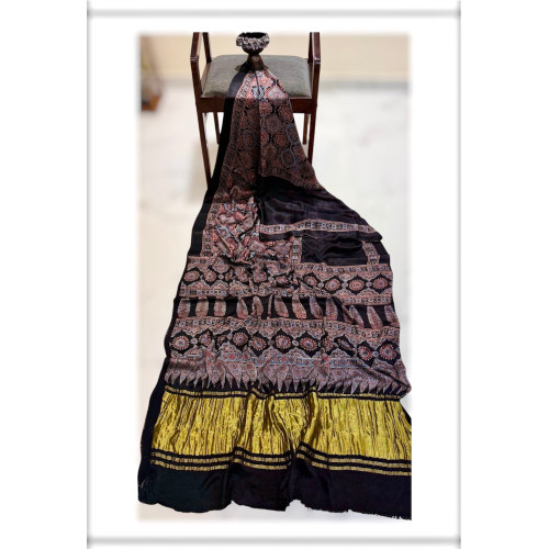 Pure Ajrakh Modal Gajji Handblock Print Saree- Signature Print