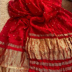 Pure Modal Silk Bandhani Dupatta with Zari Lagdi Patta- Red