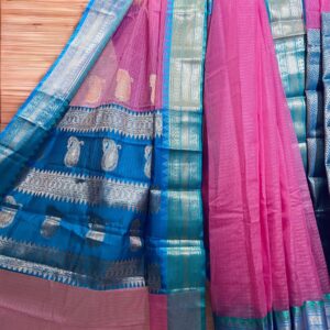Kota Gadwal Cotton- (Baby Pink Blue)