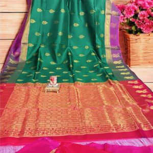 Silk Mark Certified- Bottle Green Zari Woven Pure Silk Saree