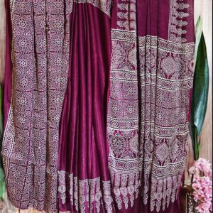 Pure Modal Silk Ajrakh- Plum