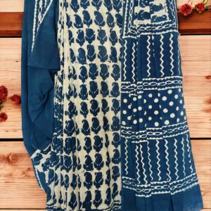 Indigo Blue Mulcotton- Bagru Handblock Saree