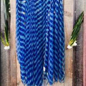 Blue Pure Chiffon Lehariya Saree with Cutdana Handwork