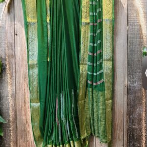 Bottle Green Lehariya-Pure Chinon Saree with Cutdana Work