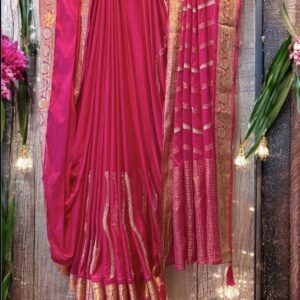 Rani Pink Lehariya Pure Chinon Saree with Cutdana Work