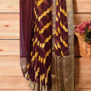 Pure Chiffon Banarasi Lehariya Saree with Golden Zari