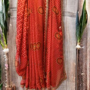 Red Georgette Bandhej Saree
