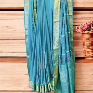 Turquoise Blue Lehariya- Pure Chinon Saree with Cutdana Work